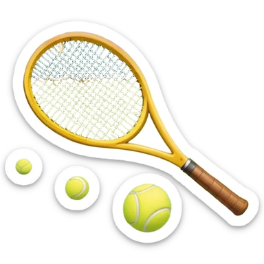 A tennis racket and ball positioned on a grass court, with the net and lines clearly visible in the background. The scene emphasizes the classic elements of the sport, capturing the energy and precision of a tennis match. sticker