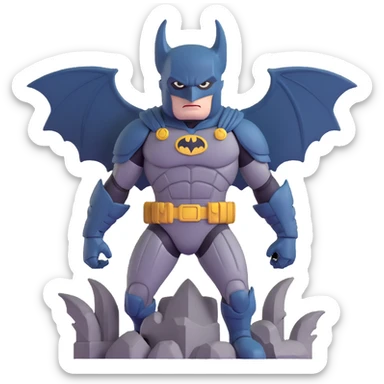 Batman in tactical armor suit with pointed ears, standing on gargoyle sticker
