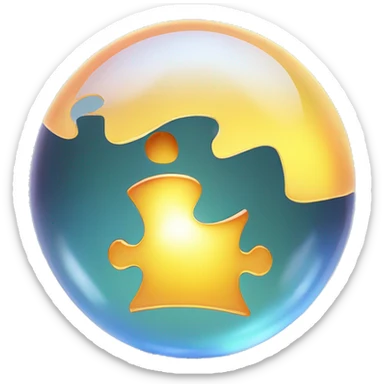  broken puzzle piece floating inside a glassy, glowing orb. The orb has a faint crack, but it’s still shimmering with light. sticker