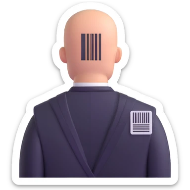 hitman agent with bald head and barcode sticker