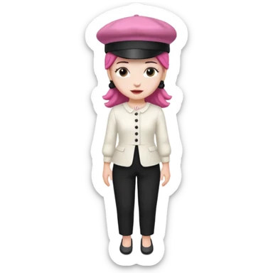 Pig White Dress Dark Pink French Hat Black Pants sticker