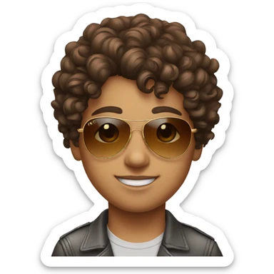 Young adult with button nose curly brown hair and aviator sunglasses sticker