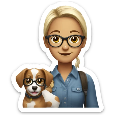 smiling girl with glasses and pet sticker