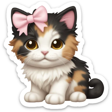 calico fluffy kitten pale pink bow sticker