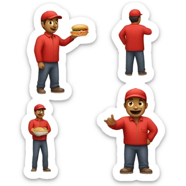 Showcase a food delivery man in red clothes and red cap, indian  sticker