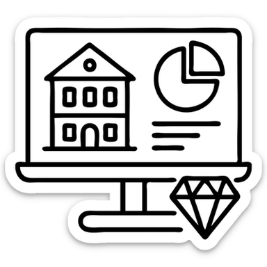 Ícono de real estate que refleje que tenemos un Marketing de lujo con Ejecución impecable, ya que las propiedades de nuestros clientes no solo se publican, sino que se les hace promoción activamente. Nuestro equipo especializado es experto en vender propiedades como lo hacen las marcas de lujo: con estrategia, estética y storytelling. sticker