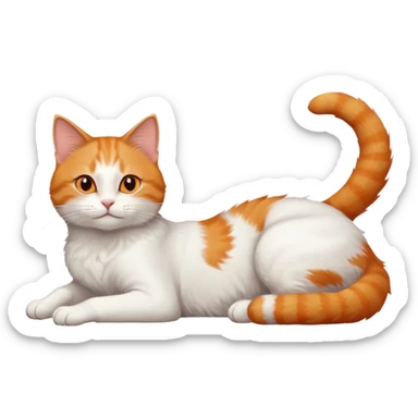 ginger and white cat with orange eyes doing a big extremely long stretch reaching up into the air with arms and legs side by side together straight and overextended whilst lying on its side sticker
