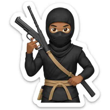 A black male in a ninja mask with a gun sticker