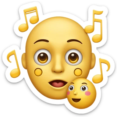 yellow face emoji whistling with music notes coming out its mouth and side-eyeing sticker