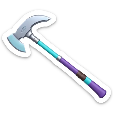 Axe with purple handle with silver blade with cyan edge sticker