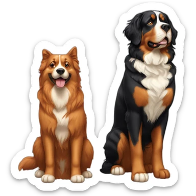 A Bernese dog next to A tortoiseshell cat without white sticker
