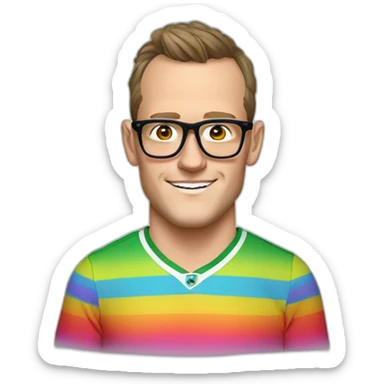 Jonathan Toews wearing glasses and rainbow clothes sticker