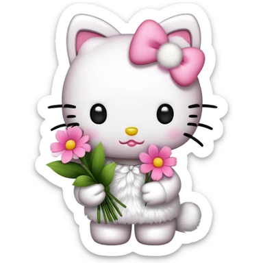 Hello Kitty holding a bouquet of pink flowers sticker