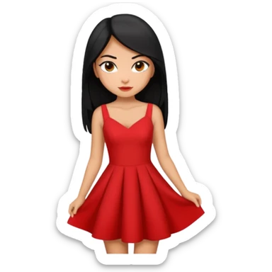 Chica con delineado con vestido rojo escotado en la espalda y pelo semi largo negro  sticker