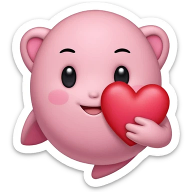 create a chibi sticker of Kirby smiling with a heart in his hands sticker
