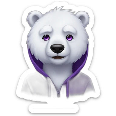 Male Anthro polar bear, black hoodie, purple eyes, anime style sticker