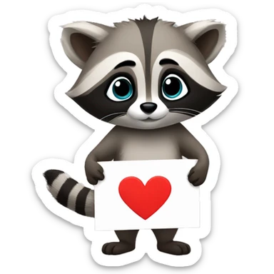 Raccoon holding a sign that says I love you  sticker