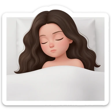 Black hair brown girl with long wavy black hair with brown eyes and sleeping on a white bed with cute girl with long wavy hair dark color with fair skin sticker