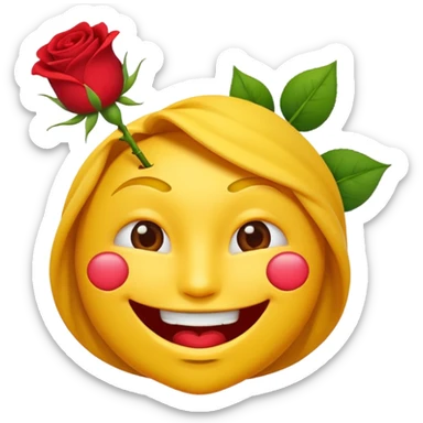 Un emoji jaune normale qui fait un clin d’œil avec une rose dans la bouche sticker