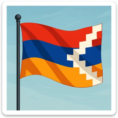 animated flag of Artsakh, waving, vibrant colors, simple background, modern digital illustration style sticker