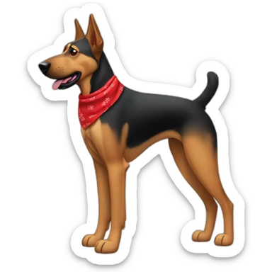 65% Coonhound 35% German Shepherd mix dog wearing small plain red bandana side view full body left facing sticker