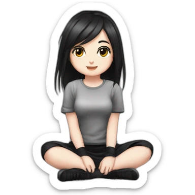 curvy emo girl sits on the floor straight view hands up black skirt белые трусики sticker