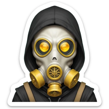 skeleton wearing a gas mask portrait, head and shoulders only, dark hood, glowing eyes inside mask, post-apocalyptic vibe, 3D cartoon, mobile game icon style, clean background, no text, no watermark
 sticker