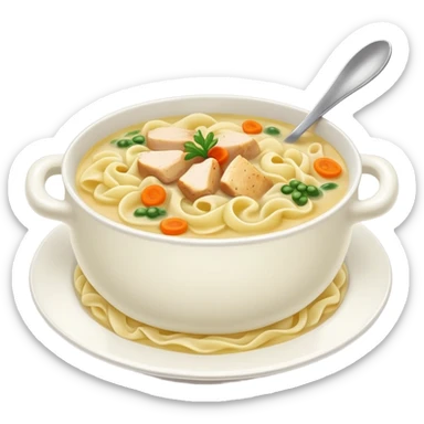 Chicken noodle soup over mashed potatoes  sticker