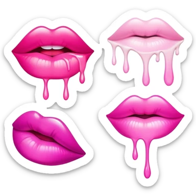 Set of pink ombre glossy lips with white paint dripping off sticker