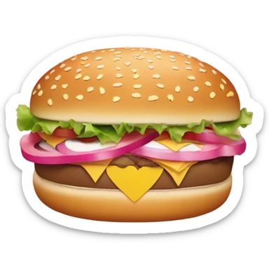 Burger with pink hearts surrounding it  sticker