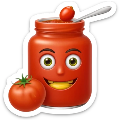 Un tarro de salsa de tomate y un tarro de salsa de mostaza al uno al lado del otro, los dos tarros con ojos sticker