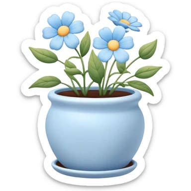pastel blue flowers growing in a cute pot sticker
