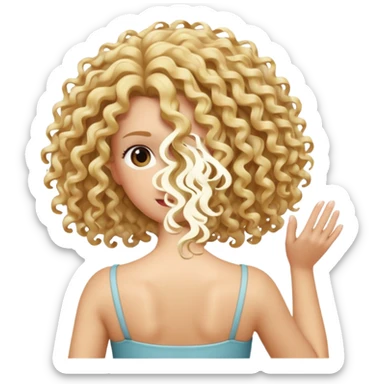 back view of a hand running through blonde curly hair sticker