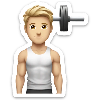 Kawaii White man with light brown hair at gym standing with barbell from side view sticker