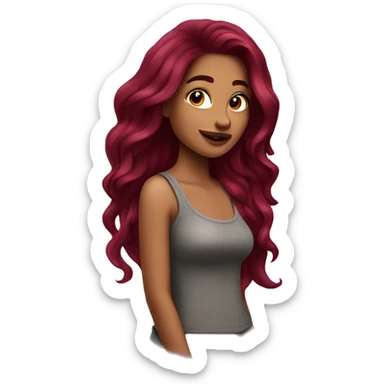 Beautiful tattooed  burgundy long haired woman blushing in love sticker