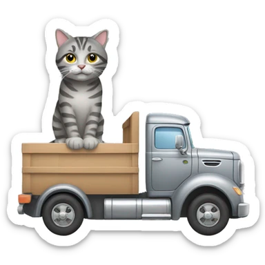 Gray tabby Cat driving a truck sticker