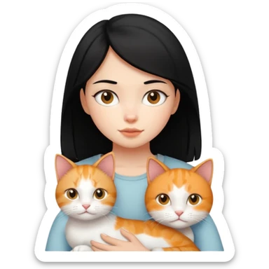 Black haired girl with white and ginger cat sticker