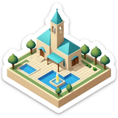 little city and many, small, ordinary, simple, home, Iranian-style, 1980, isometric sticker