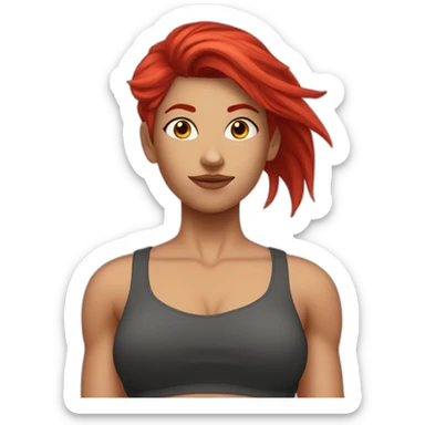 white fit girl with abs biceps and red undercut hair sticker