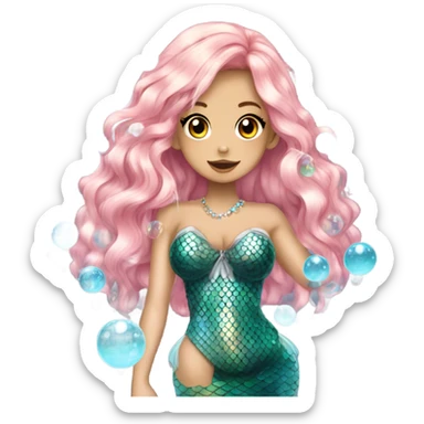 mermaid hime gyaru girl with fish scales, bubbles sticker