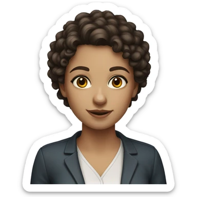 young female teacher with dark brown curly hair and blue eyes. No glasses. sticker