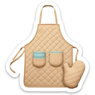 Cinematic Realistic Apron & Oven Mitts, a neatly folded soft pastel apron with subtle fabric textures, resting next to thickly padded oven mitts with a quilted pattern, warm golden kitchen lighting reflecting off the fabrics, evoking a sense of homely warmth and culinary creativity. sticker