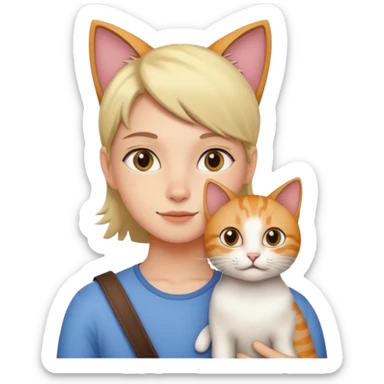 person with cat on their shoulder sticker
