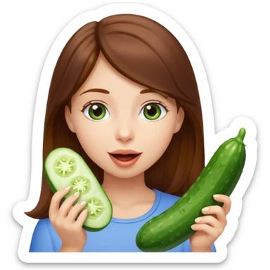 I want a brown hair, blue eyes girl. Holding and licking cucumbers sticker