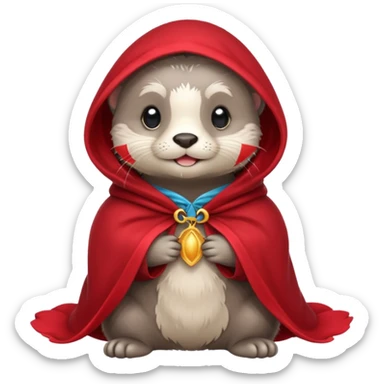 baby grey otter, in magic red cloak sticker