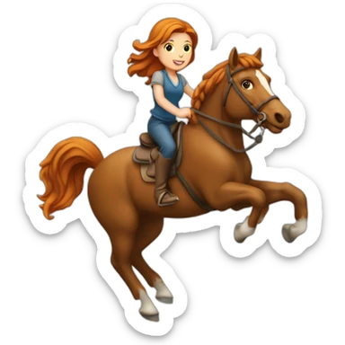 Fille rousse sur un cheval qui saute un obstacle sticker