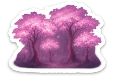 pink enchanted forest with glowing trees sticker