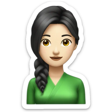 Femme cheveux cour noir asiatique vetemennt vert sticker