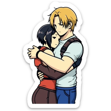 Leon Kennedy hugs Tifa Lockhart. sticker