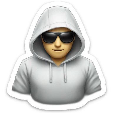 white hacker with keyboard with sun glasses and hood sticker